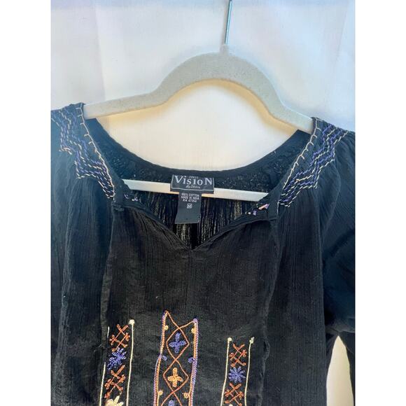 First vision top women’s size medium black embroidered cotton flare sleeves VTG - Picture 2 of 8